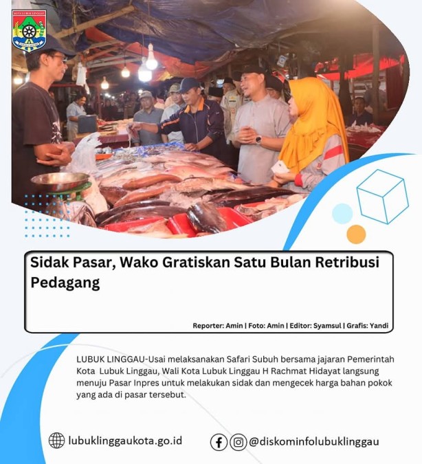 Sidak Pasar, Wako Gratiskan Satu Bulan Retribusi Pedagang