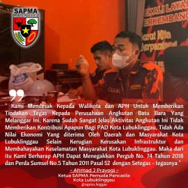 SAPMA PP Kota Lubuklinggau Desak Walikota dan APH Berikan Tindakan Tegas Terhadap Aktivitas Angkutan Batu Bara yang Langgar Aturan dan Ancam Keselamatan Masyarakat
